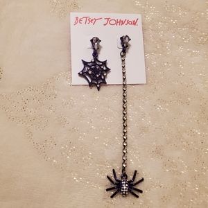 Betsey Johnson Faux Stone Spider Web Purple Mismatch Earrings
